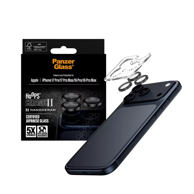 PanzerGlass ® Hoops® Ceramic II Kameros objektyvo apsauga iPhone 17 Pro | iPhone 17 Pro Max | iPhone 16 Pro | 16 Pro Max