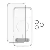 Ekrano apsaugos ir dėklo rinkinys PanzerGlass CARE 3-in-1 Feature Kick, skirtas iPhone 17 Pro Max — grūdintas stiklas, PET, silikonas, permatomas