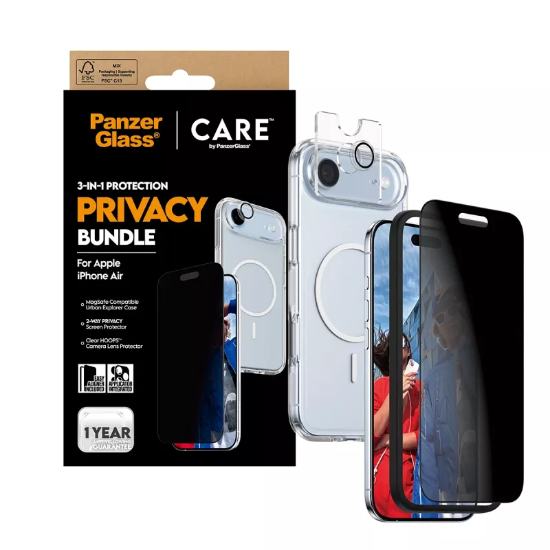 Apsauginis telefono dėklas PanzerGlass CARE, skirtas iPhone 17 Air — Privatumas 3-in-1