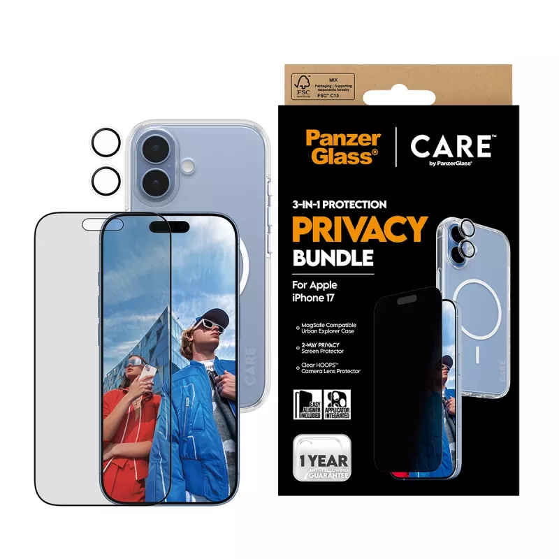 Apsauginis dėklas PanzerGlass Case CARE, skirtas iPhone 17, su privatumo funkcija, 3-in-1 funkcionalumas