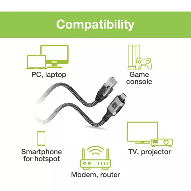 TECHLY USB-C į Gigabit Ethernet RJ45 tinklo kabelis, Cat6, 3 m, USB 3.2 Gen 1, F/UTP, juodas
