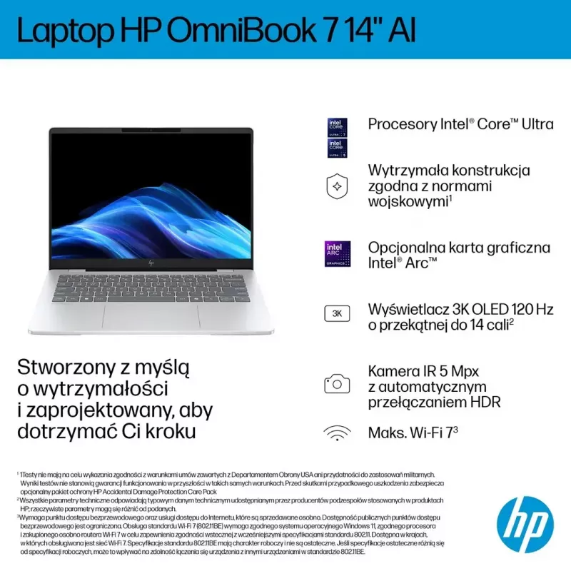 Nešiojamas kompiuteris HP OmniBook 7 AI 14-fr0003nw 14 colių Intel Core i5 16 GB RAM 512 GB SSD