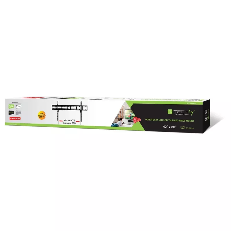 Techly sieninis laikiklis LED LCD televizoriams 42-80 colių itin plonas fiksuotas H400mm ICA-PLB 840