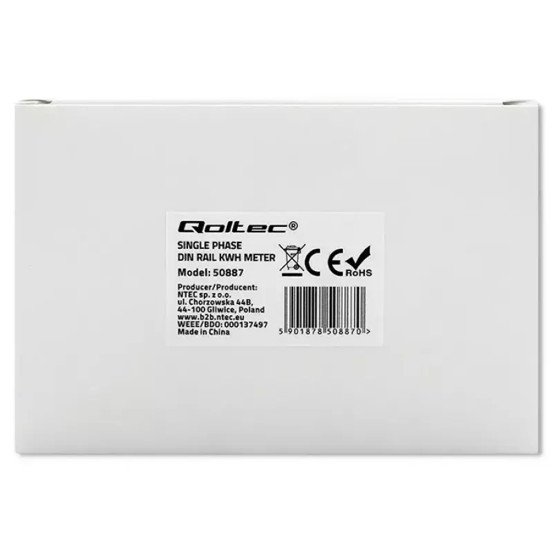 Vienfazis elektros energijos skaitiklis QOLTEC 50887 1-fazis 230V LCD plonas
