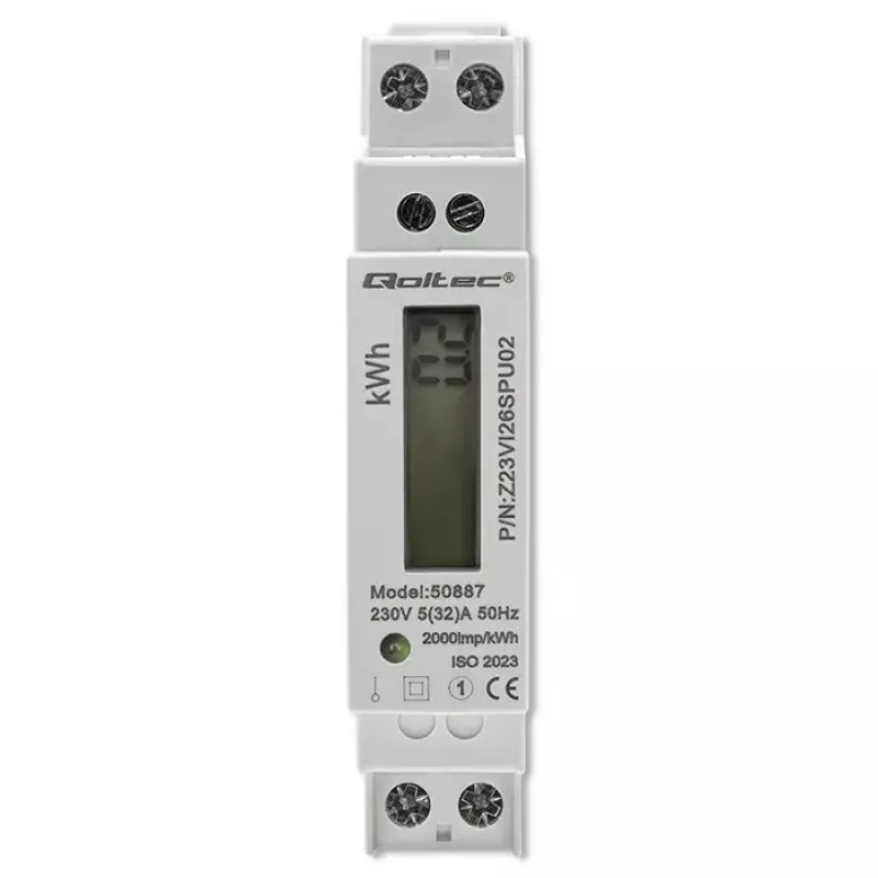 Vienfazis elektros energijos skaitiklis QOLTEC 50887 1-fazis 230V LCD plonas