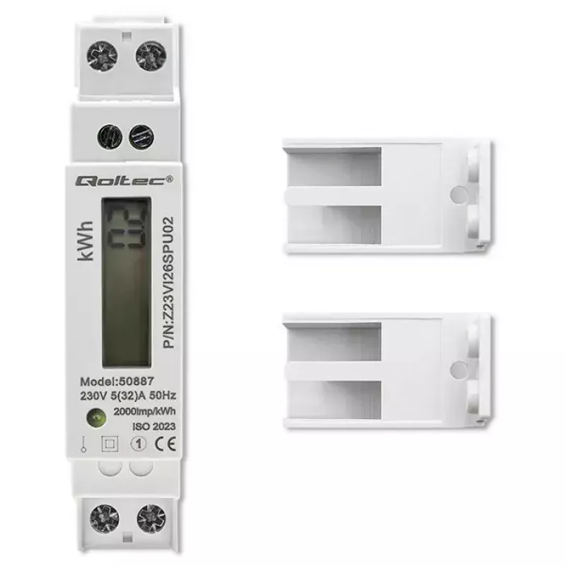 Vienfazis elektros energijos skaitiklis QOLTEC 50887 1-fazis 230V LCD plonas