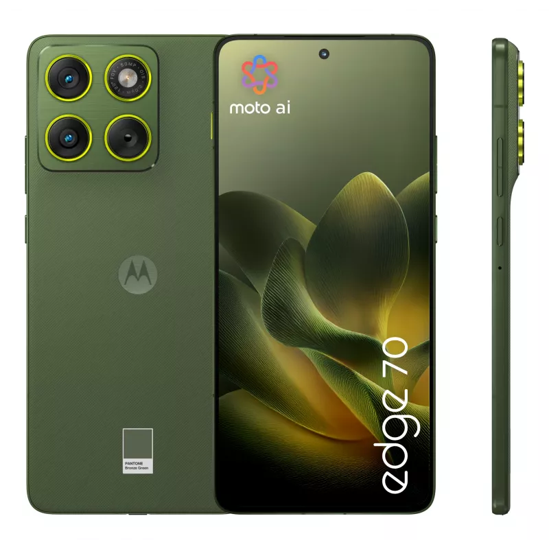 Išmanusis telefonas Motorola edge 70 — 6,7 colio P-OLED, Snapdragon 7 Gen 4, 12 GB RAM, 512 GB, Dual SIM, 4800 mAh, žalia, IP68/IP69