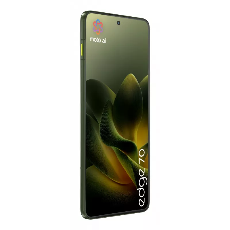 Išmanusis telefonas Motorola edge 70 — 6,7 colio P-OLED, Snapdragon 7 Gen 4, 12 GB RAM, 512 GB, Dual SIM, 4800 mAh, žalia, IP68/IP69