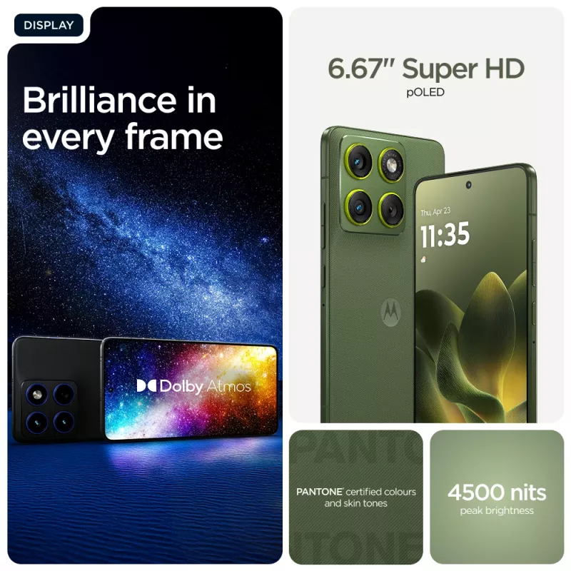 Išmanusis telefonas Motorola edge 70 — 6,7 colio P-OLED, Snapdragon 7 Gen 4, 12 GB RAM, 512 GB, Dual SIM, 4800 mAh, žalia, IP68/IP69
