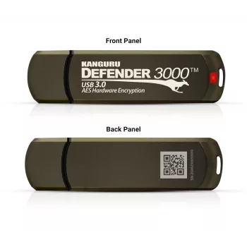 iStorage Kanguru Defender 3000™ SuperSpeed USB 3.0 32 GB| Saugi USB atmintinė | Laukiama FIPS 140-3 3 lygio, FIPS 140-2 3 lygio sertifikuota | AES-XTS 256 bitų aparatinė šifravimas | TAA atitinkanti|