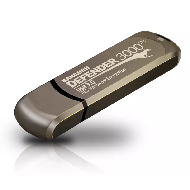 iStorage Kanguru Defender 3000™ SuperSpeed USB 3.0 32 GB| Saugi USB atmintinė | Laukiama FIPS 140-3 3 lygio, FIPS 140-2 3 lygio sertifikuota | AES-XTS 256 bitų aparatinė šifravimas | TAA atitinkanti|