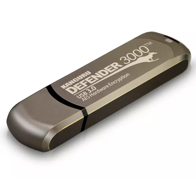iStorage Kanguru Defender 3000™ SuperSpeed USB 3.0 32 GB| Saugi USB atmintinė | Laukiama FIPS 140-3 3 lygio, FIPS 140-2 3 lygio sertifikuota | AES-XTS 256 bitų aparatinė šifravimas | TAA atitinkanti|