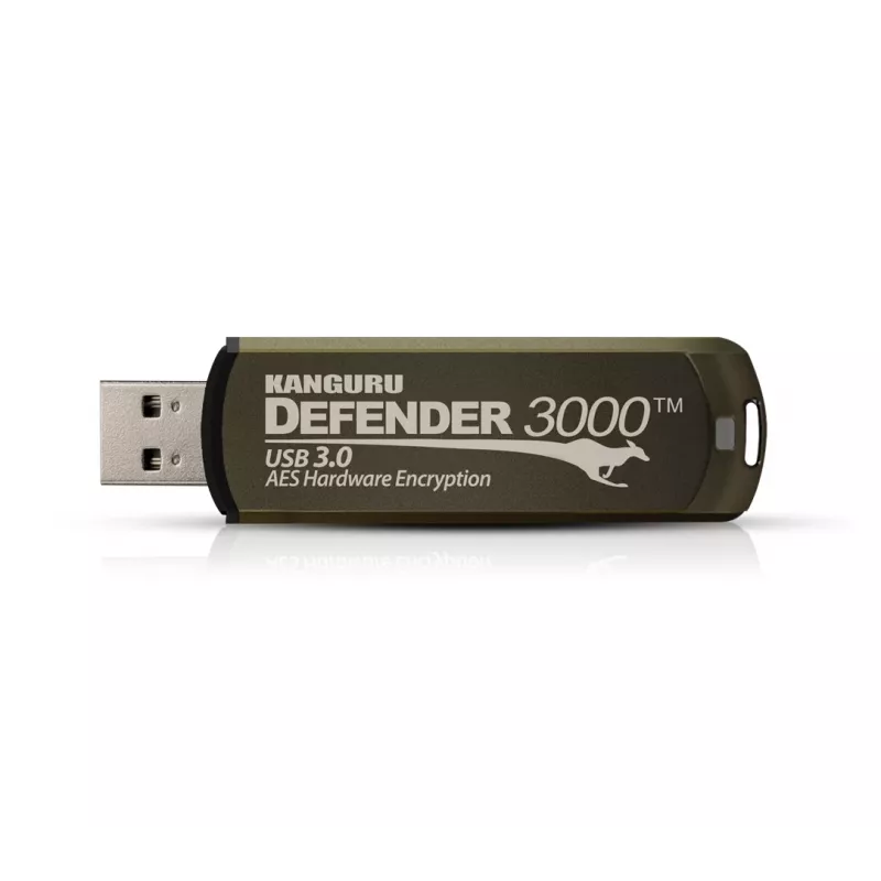 Kanguru Defender 3000™ SuperSpeed USB 3.0 64 GB | Saugi „flash“ atmintinė | Laukiama FIPS 140-3 3 lygio, FIPS 140-2 3 lygio sertifikuota | AES-XTS 256 bitų aparatinė įranga šifravimas | Atitinka TAA |