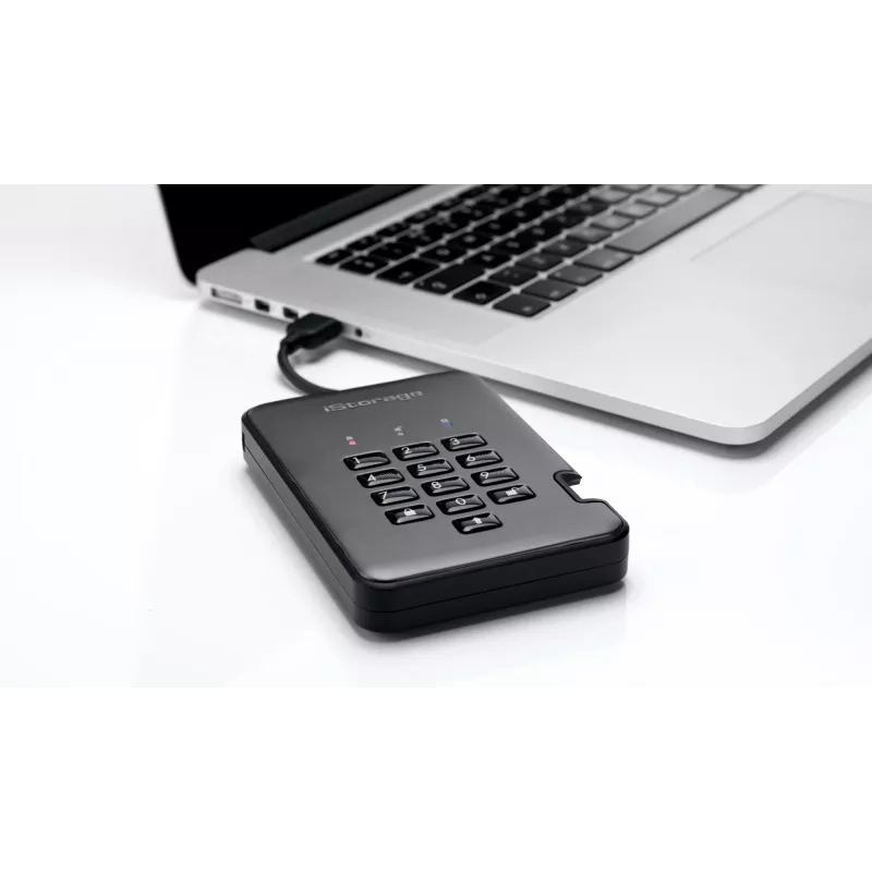 iStorage diskAshur PRO² HDD 500GB | Saugus nešiojamasis kietasis diskas | FIPS 140-2 Level 2, NCSC CPA, NLNCSA BSPA & NATO Restricted | AES-XTS 256-bit aparatinė šifravimo sistema | PIN apsaugotas | Nepriklausomas nuo OS ir platformos | GDPR, TAA atitinkantis | Apsauga nuo brutalios jėgos atakų | Atsparus dulkėms ir vandeniui