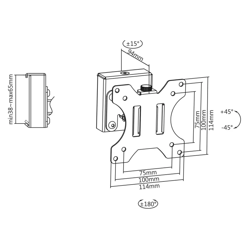 InLine Slatwall Monitor bracket short 6.5 kg talpa 13 col.