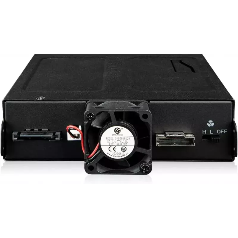 U.2 į SlimSAS NVMe adapterio korpusas, icy dock ToughArmor MB105VP-B, PCIe 4.0, palaiko 2x 2,5 colio diskus, 1x 5,25 colio nišą