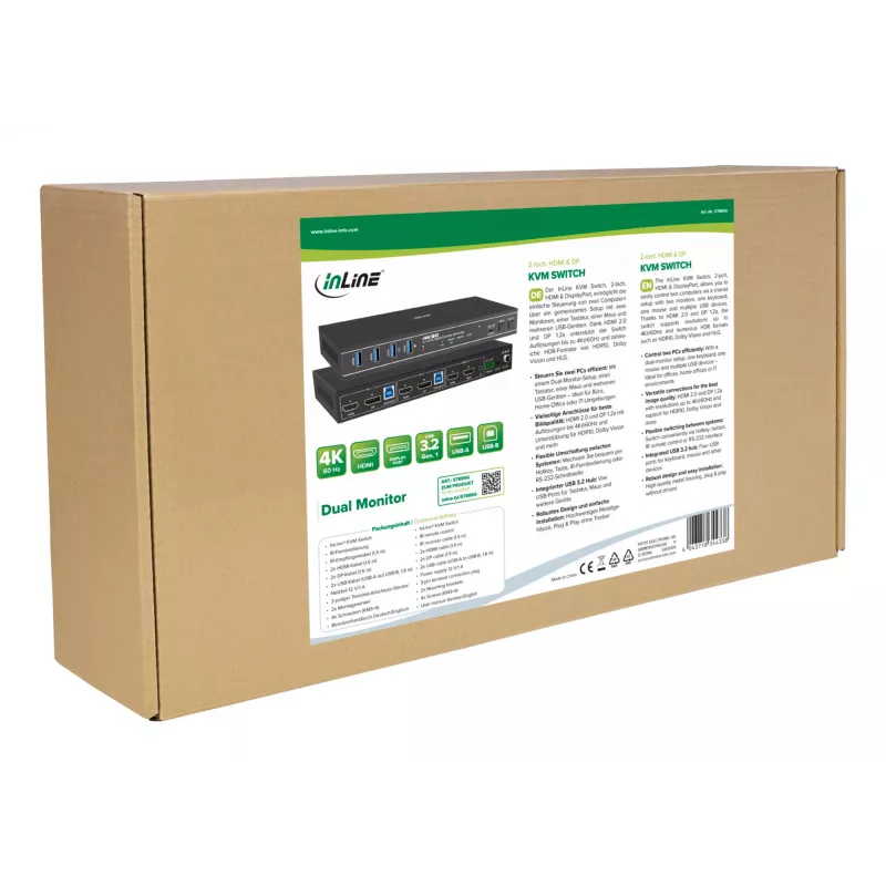 InLine 57885G KVM jungiklis montavimui į stelažą, juodas