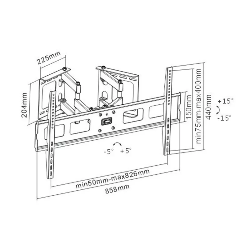 InLine kampinis sieninis laikiklis TFT / LED / plazminiams ekranams nuo 37 iki 63 colių, iki 60 kg