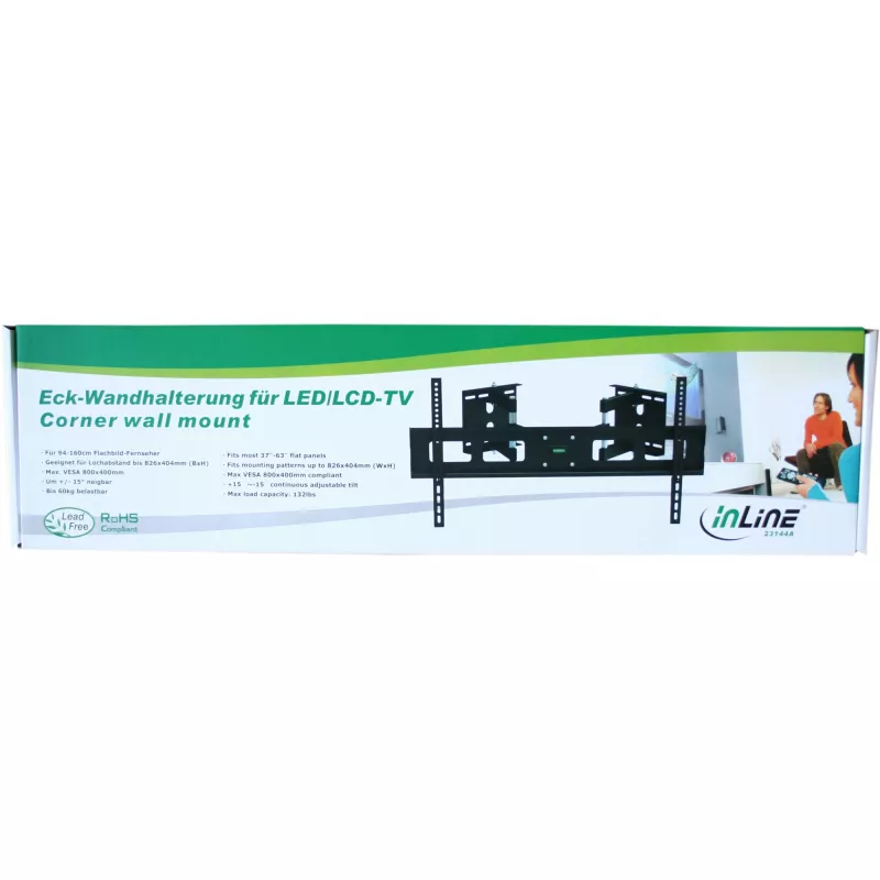 InLine kampinis sieninis laikiklis TFT / LED / plazminiams ekranams nuo 37 iki 63 colių, iki 60 kg