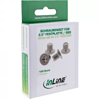 InLine varžtai 3,5 colio HDD/SSD, 3 mm, plokščia galvutė, sidabriniai 100 vnt. pakuotėje