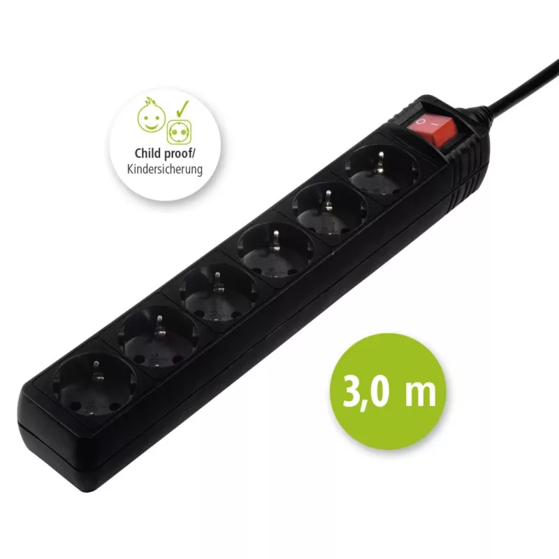 Hama 137265 maitinimo ilgintuvas 3 m 6 kintamosios srovės lizdų (-ai) Vidinis Juoda
