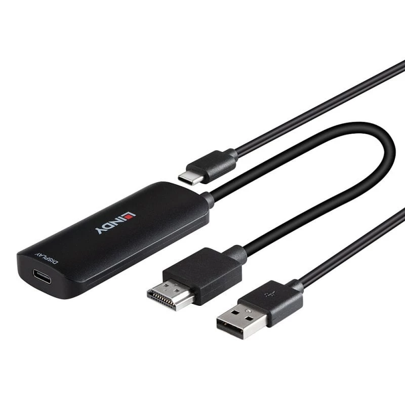 HDMI į USB Type-C keitiklis Lindy 43423 su USB maitinimo įvestimi, 0,2 m kabelis, HDMI + USB-C jungtys