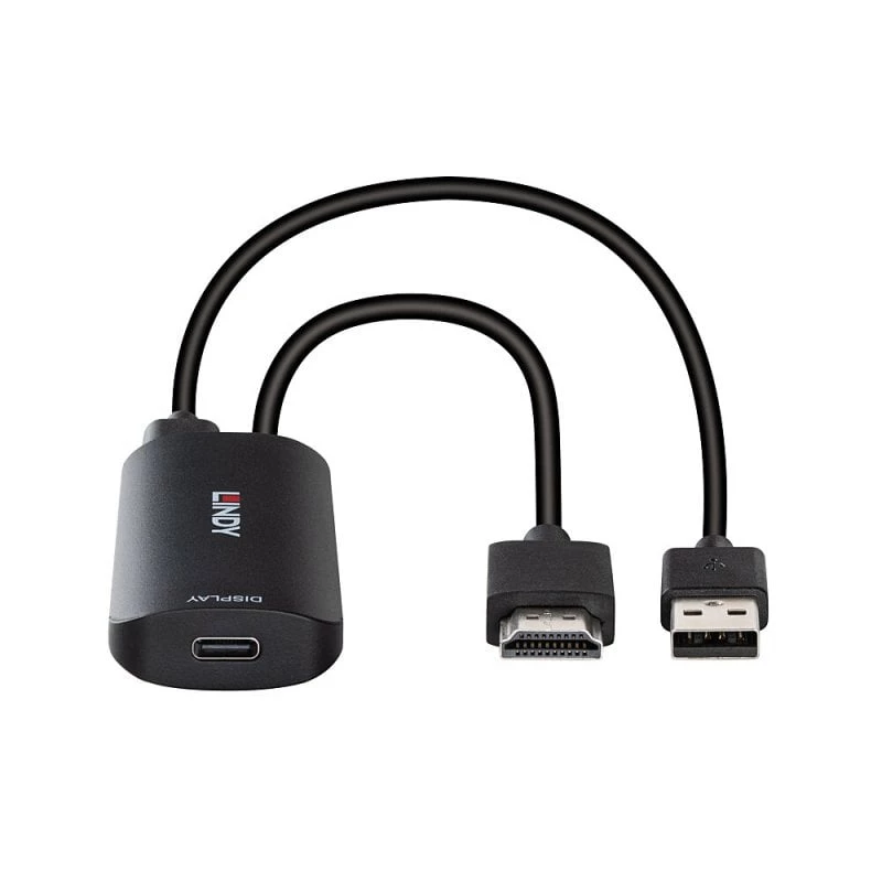 HDMI į USB Type-C keitiklis Lindy 43423 su USB maitinimo įvestimi, 0,2 m kabelis, HDMI + USB-C jungtys