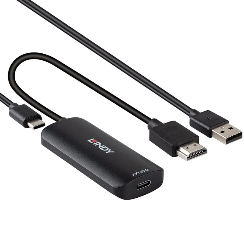 HDMI į USB Type-C keitiklis Lindy 43423 su USB maitinimo įvestimi, 0,2 m kabelis, HDMI + USB-C jungtys
