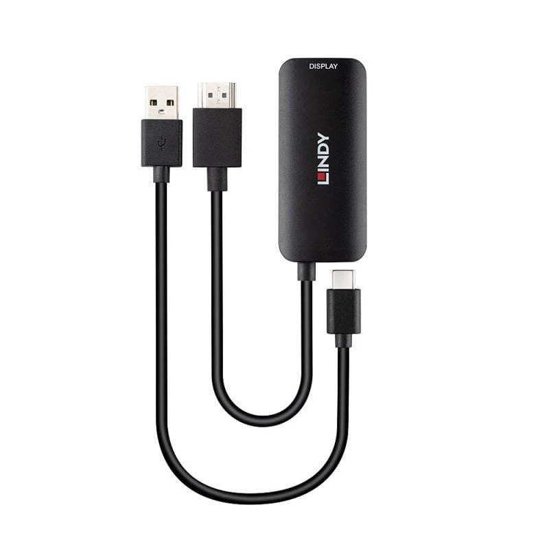 HDMI į USB Type-C keitiklis Lindy 43423 su USB maitinimo įvestimi, 0,2 m kabelis, HDMI + USB-C jungtys
