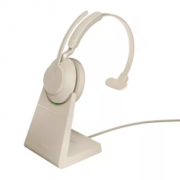 Jabra Evolve2 65 USB-C UC įkrovimo stovas Mono - Smėlio spalvos, belaidis, biuro/skambučių centras, 20 - 20000 Hz, 99,2 g, ausinės, smėlio