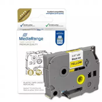Plastikinės juostos kasetė MediaRange TZ-631 12 mm juoda ant geltono