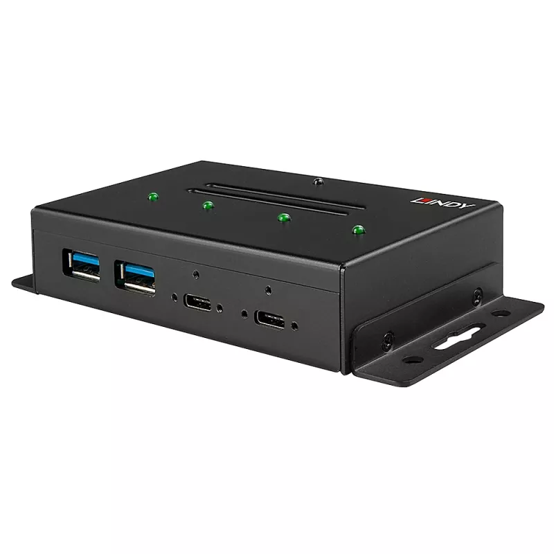 USB šakotuvas Lindy 4 prievadų USB 3.2 Gen 2 Type C metalinis šakotuvas