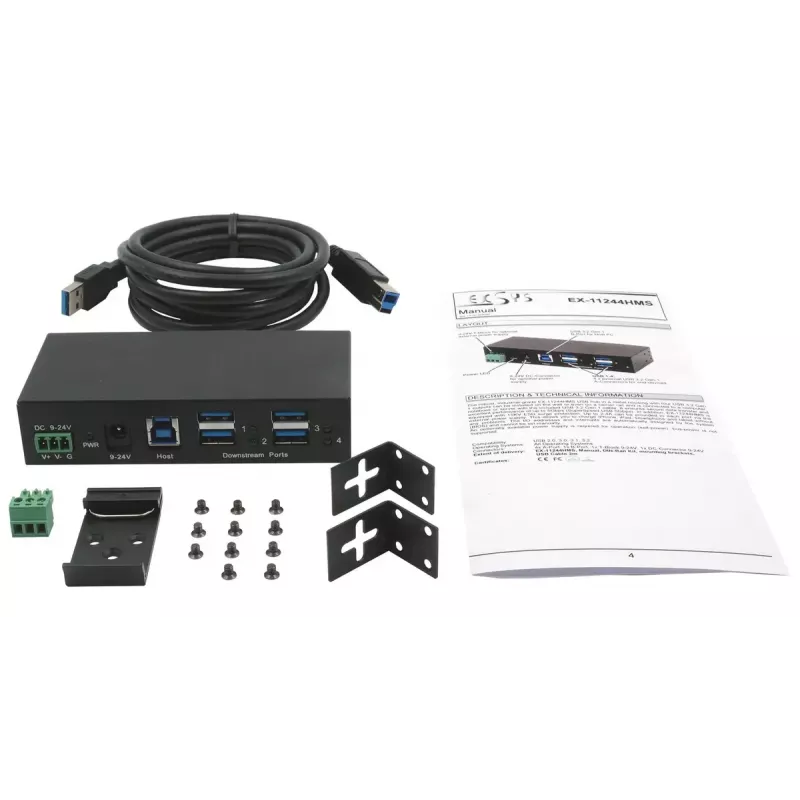 EXSYS EX-11244HMS USB šakotuvas 3.2 Gen 1 Type-B 5000 Mbit/s juodas