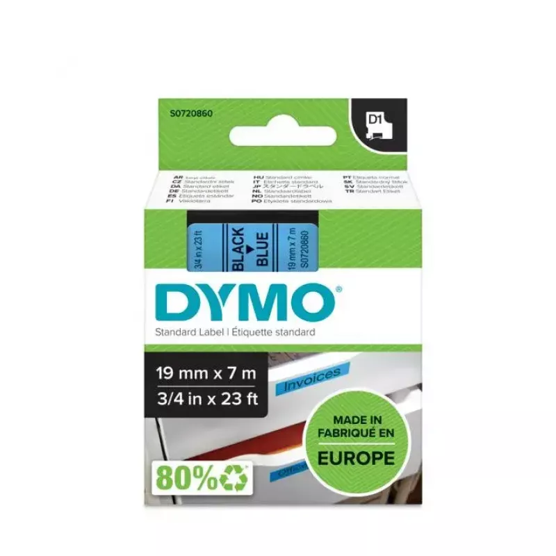 DYMO Originalios D1 etiketės | Juodas spaudinys ant mėlynos juostos | 19 mm x 7 m | Lipnios etiketės LabelManager etikečių spausdintuvams | Pagaminta Europoje