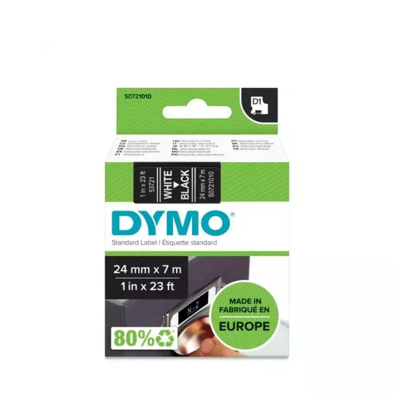 DYMO Authentic D1 Etiketės | 24mm x 7m Ritinėlis | Baltas Raštas Ant Juodo | Lipnios Etiketės, Skirtos LabelManager Etikečių Spausdintuvams