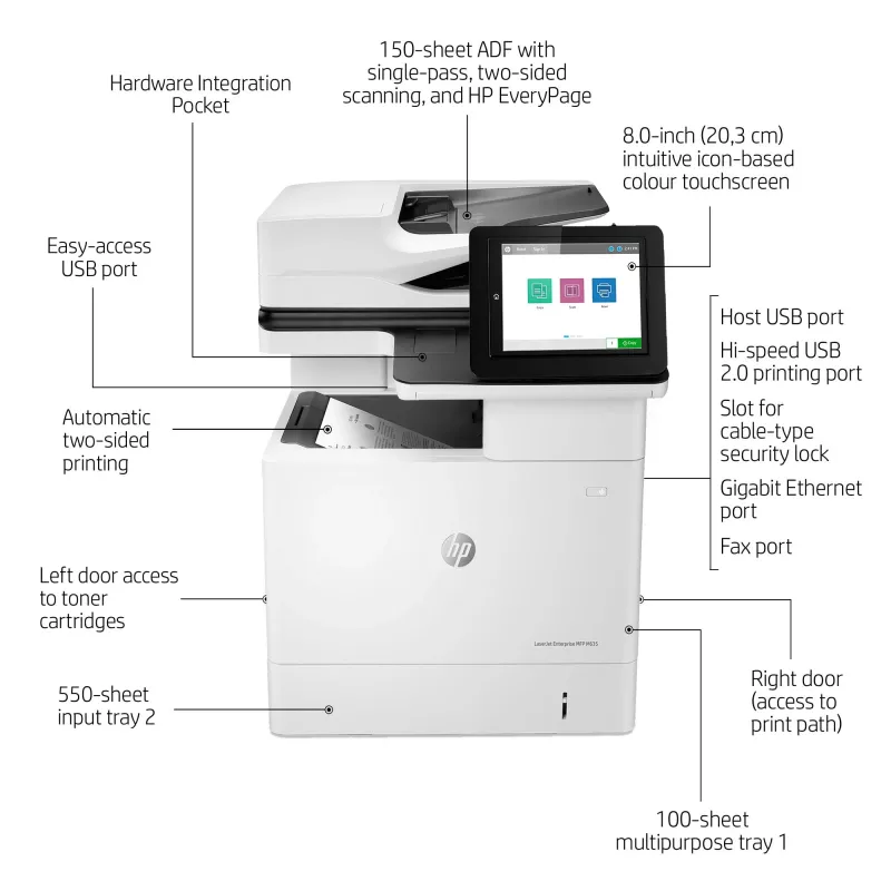 HP LaserJet Enterprise MFP M635h, lazerinis, nespalvotas spausdinimas, 1200 x 1200 DPI, nespalvotas kopijavimas, A4, juoda, balta