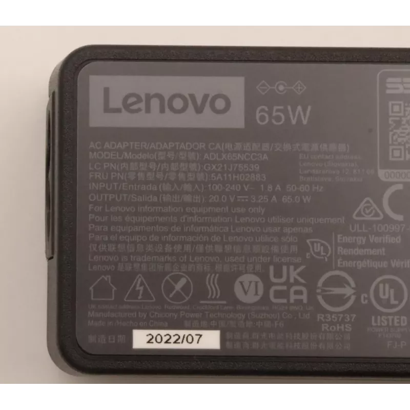 Lenovo 5A11H02883 maitinimo adapteris / inverteris Vidinis 65 W Juoda