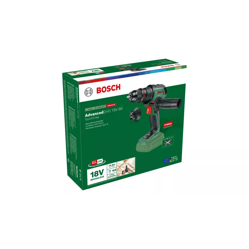 Bosch AdvancedDrill 18V-80 QuickSnap 1950 RPM Keyless 830 g Juoda, Green