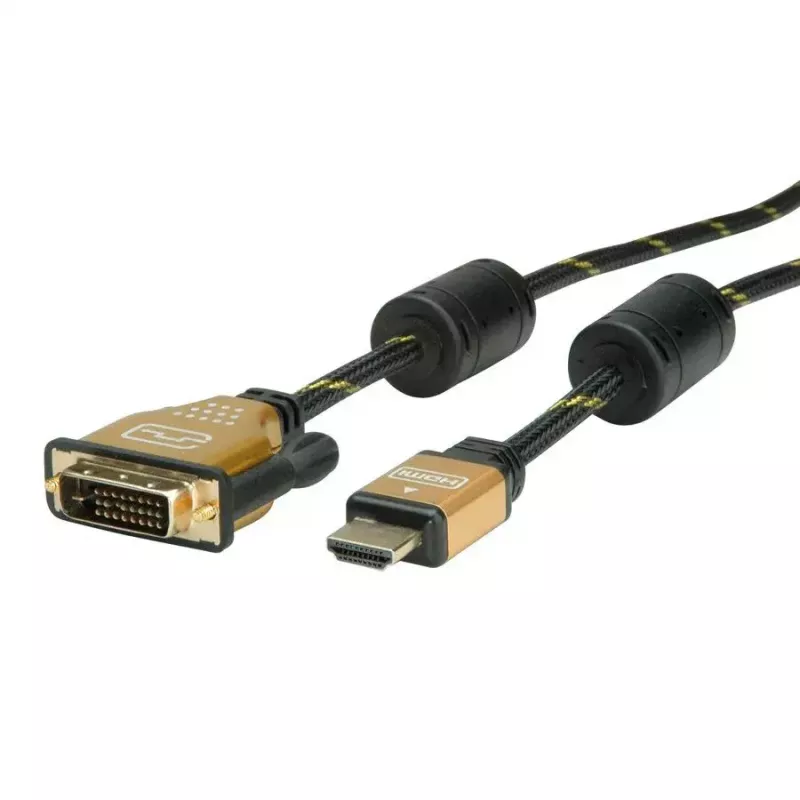 Vaizdo kabelio adapteris ROLINE 11.04.5894 7,5 m HDMI DVI juoda auksinė