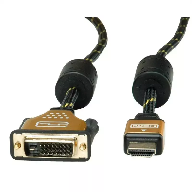 Vaizdo kabelio adapteris ROLINE 11.04.5895 10 m HDMI DVI juoda auksinė