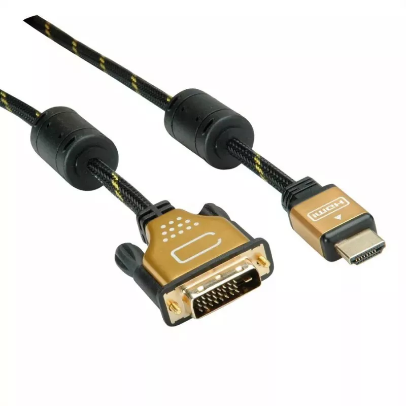Vaizdo kabelio adapteris ROLINE 11.04.5895 10 m HDMI DVI juoda auksinė