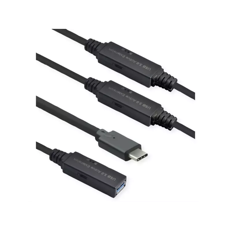 ROLINE USB kabelis 12.04.1068 USB 3.2 Gen 1 20 m USB C USB A Juodas
