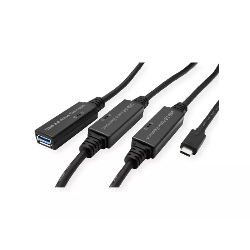 ROLINE USB kabelis 12.04.1068 USB 3.2 Gen 1 20 m USB C USB A Juodas