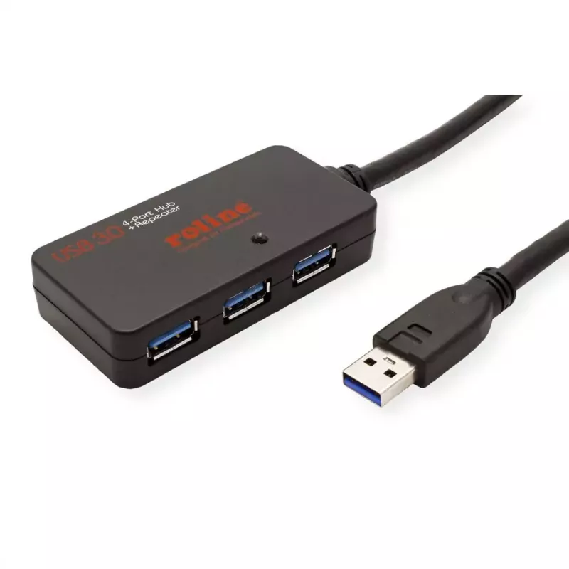 ROLINE USB 3.2 Gen 1 šakotuvas 4 prievadų su kartotuvu juodas 10 m