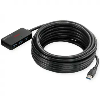 ROLINE USB 3.2 Gen 1 šakotuvas 4 prievadų su kartotuvu juodas 10 m
