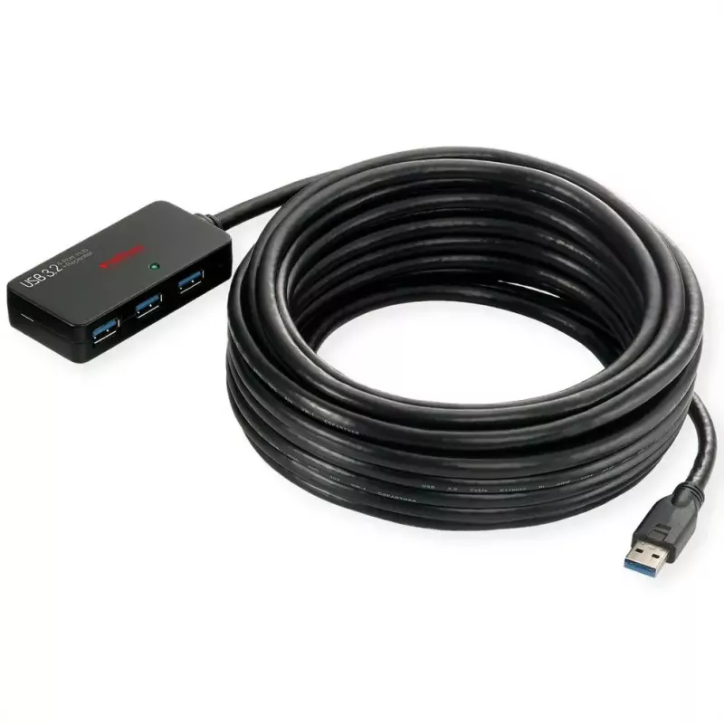 ROLINE USB 3.2 Gen 1 šakotuvas 4 prievadų su kartotuvu juodas 10 m