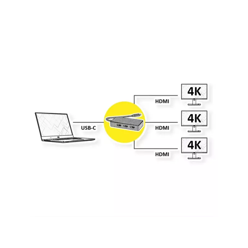 Vaizdo kabelio adapteris VALUE 12.99.1031 0,19 m USB Type-C 3 x HDMI juodas