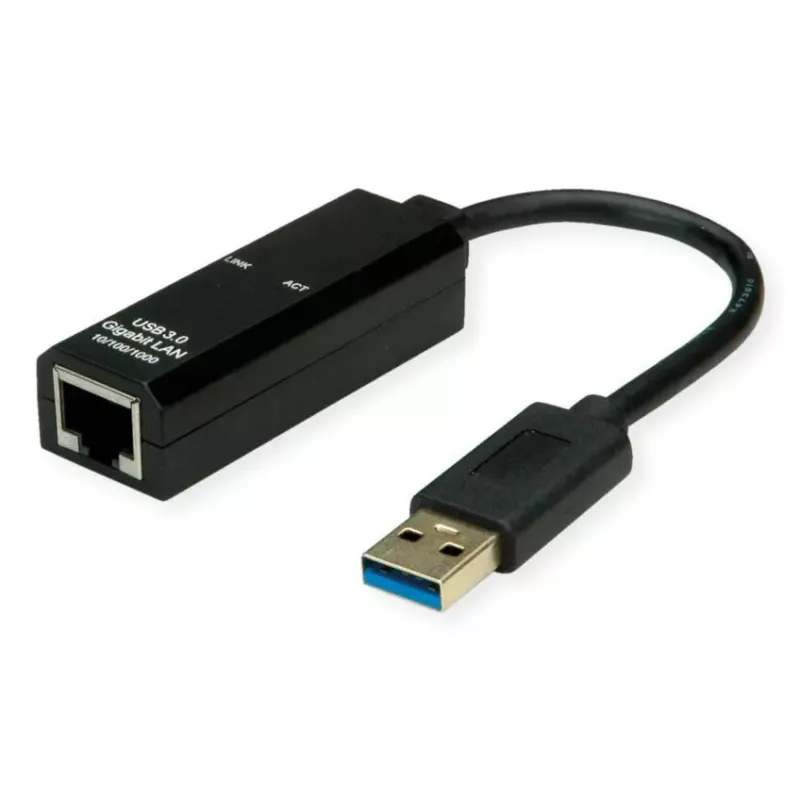 USB Type-A į RJ-45 adapteris VALUE 12.99.1119 — juodas, USB-A įvestis, RJ-45 išvestis, kištukas-lizdas, 22×59×16 mm