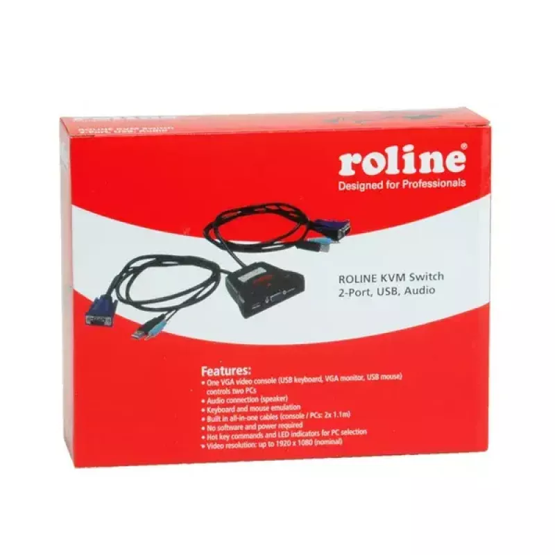 KVM jungiklis ROLINE Star 1 vartotojas 2 kompiuteriai garso USB
