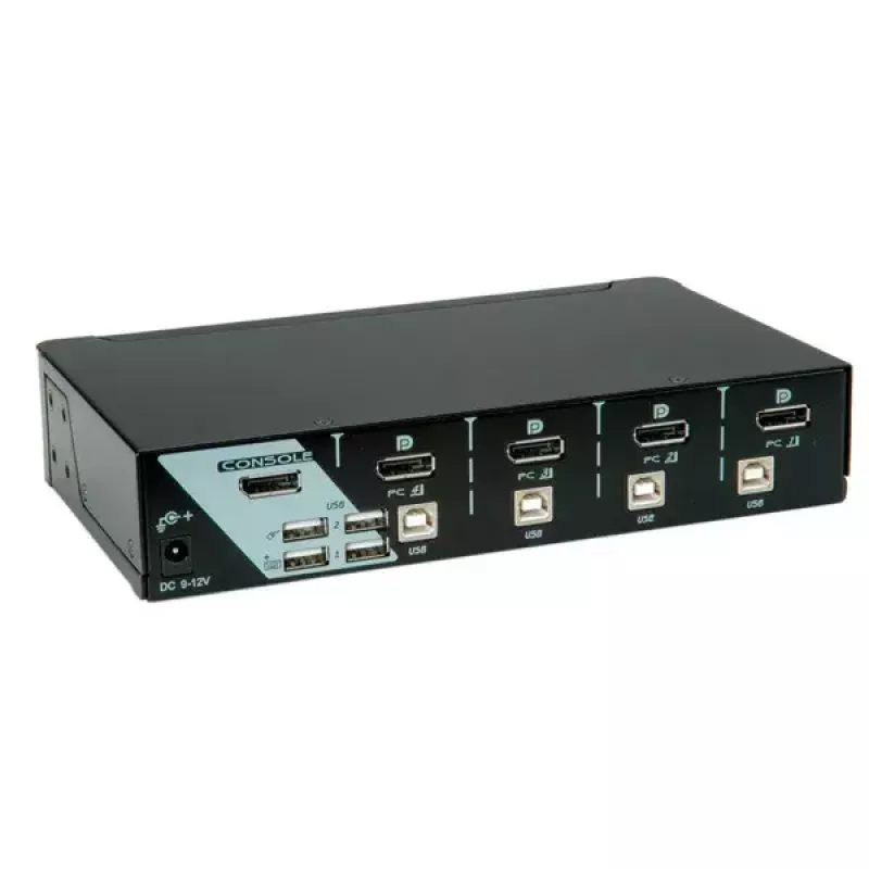 KVM jungiklis ROLINE 1 vartotojui 4 kompiuteriams su DisplayPort ir USB šakotuvu
